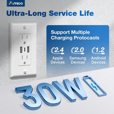 Tomacorrientes USB 6A 12 Pzas 3 Puertos 30W Tipo A y C