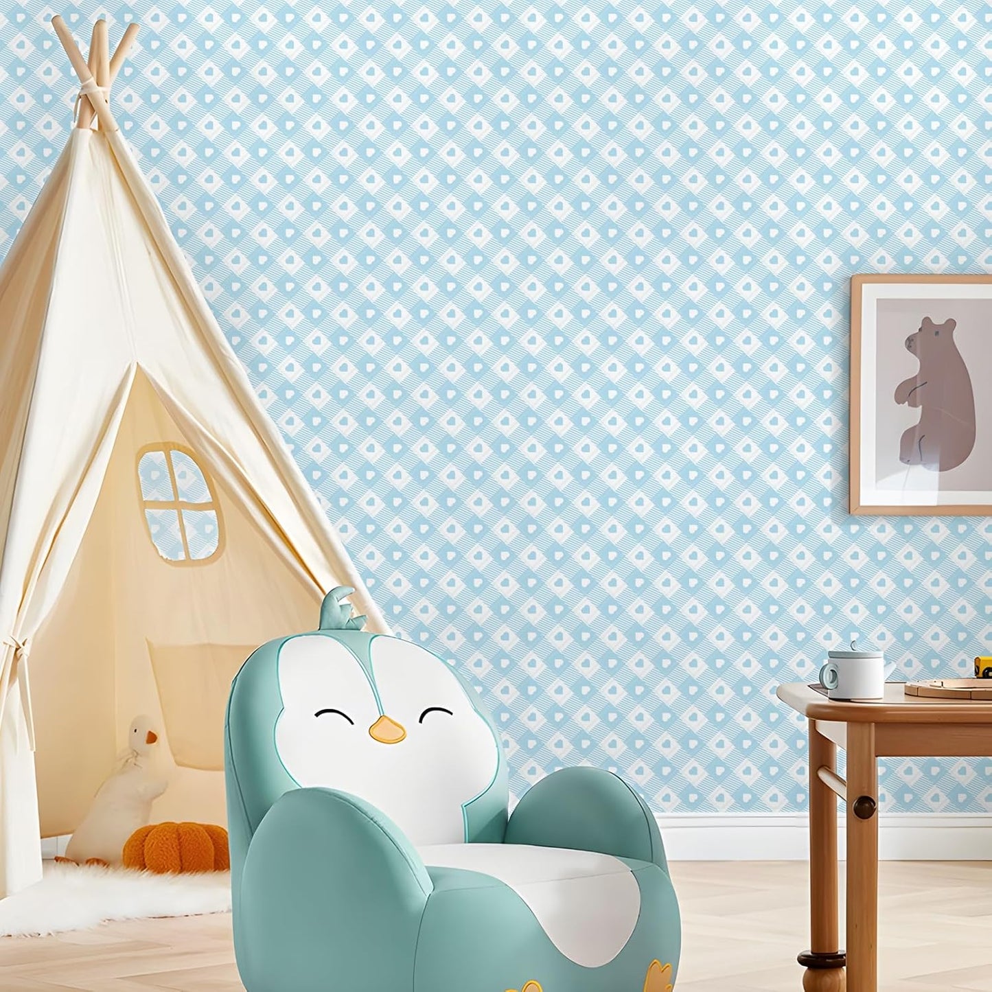 Papel Tapiz Azul Blanco Cuadros Románticos 17.3x118pulg