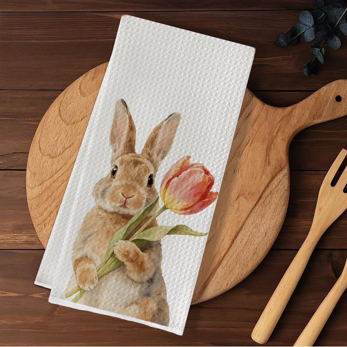 Toallas cocina primavera tulipanes conejito regalo floral