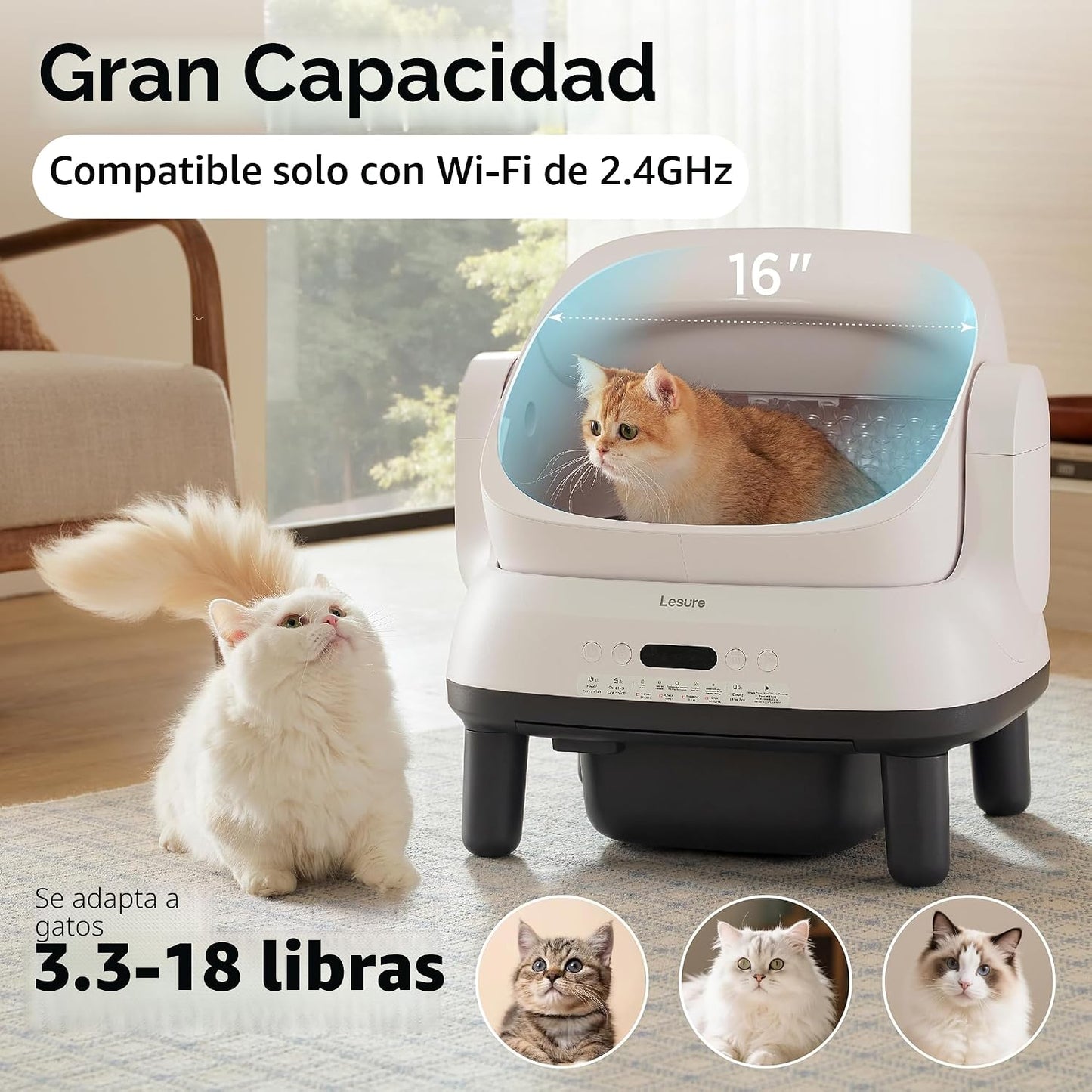 Caja arena automática para gatos grandes con sensor antipellizcos