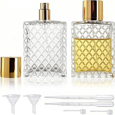 Juego 2 Botellas Vidrio Atomizador Niebla Fina Dorado 100ml