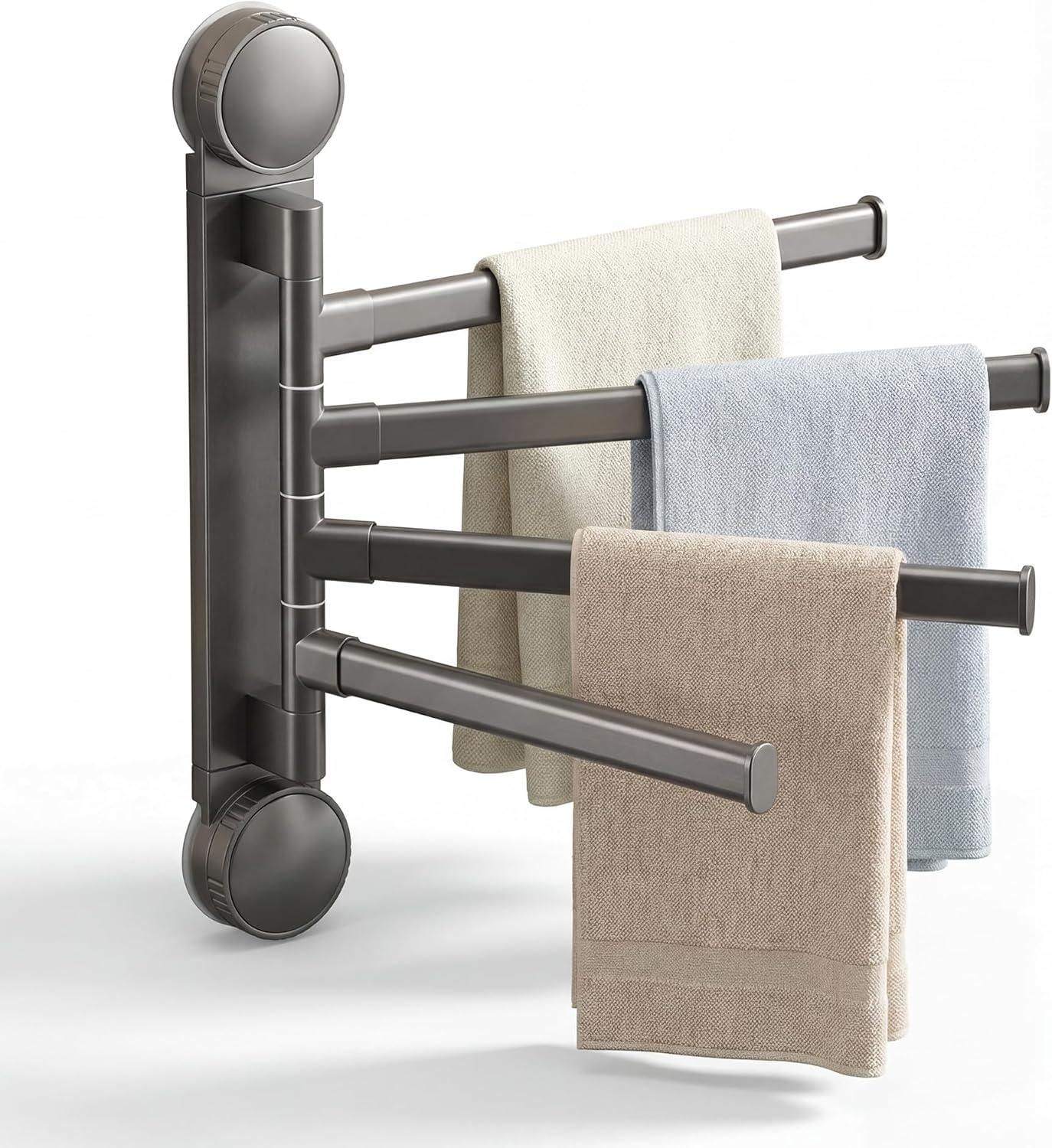 Toallero giratorio con ventosa 4 brazos aluminio gris