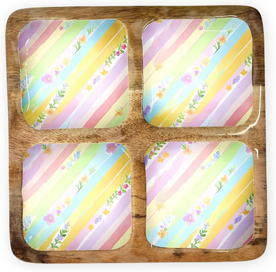 Bandeja Pascua 12x12pulg 4 compartimentos madera mango