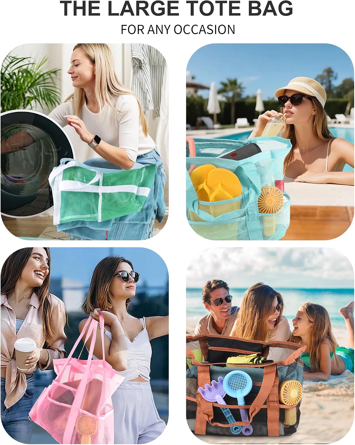 Bolsa playa redonda para mujer plegable con compartimentos