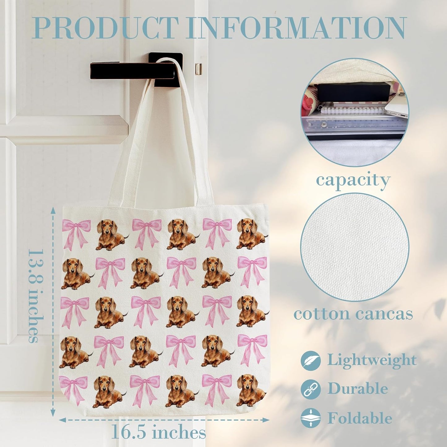 Bolso de lona dachshund para compras reutilizable