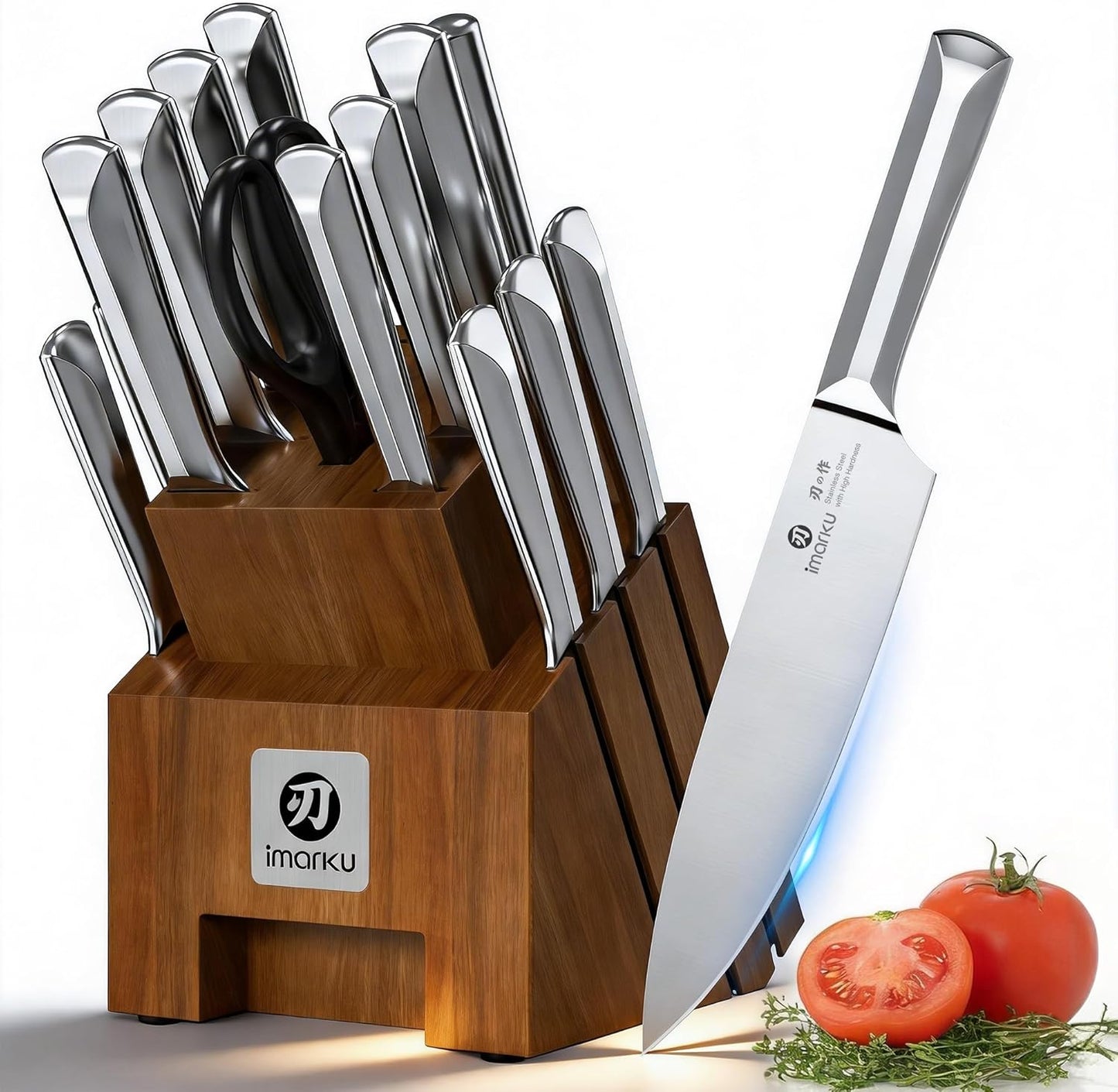 Set 16 Cuchillos Acero Inox Japonés con Bloque y Afilador