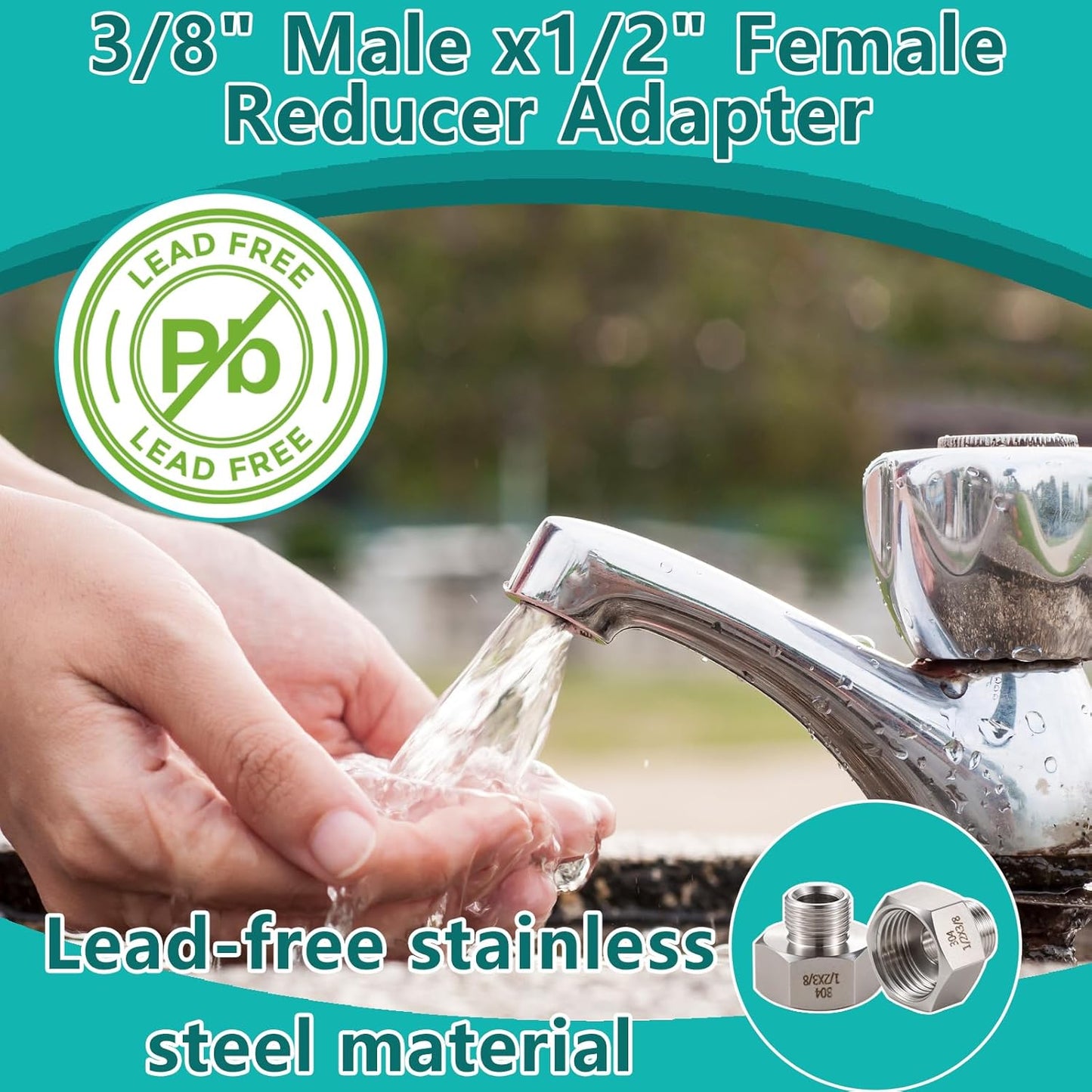 Reductor acero inox 1/2 hembra a 3/8 macho para grifo cocina