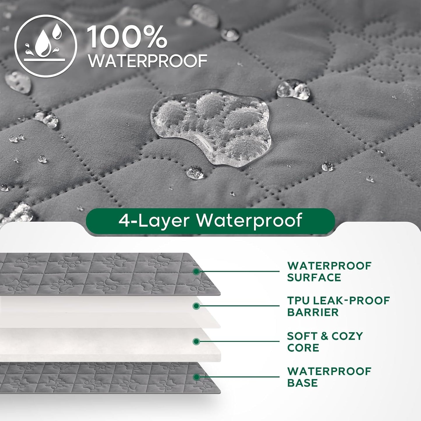 Funda sofá impermeable acolchada con estampado patas 30x70pulg gris