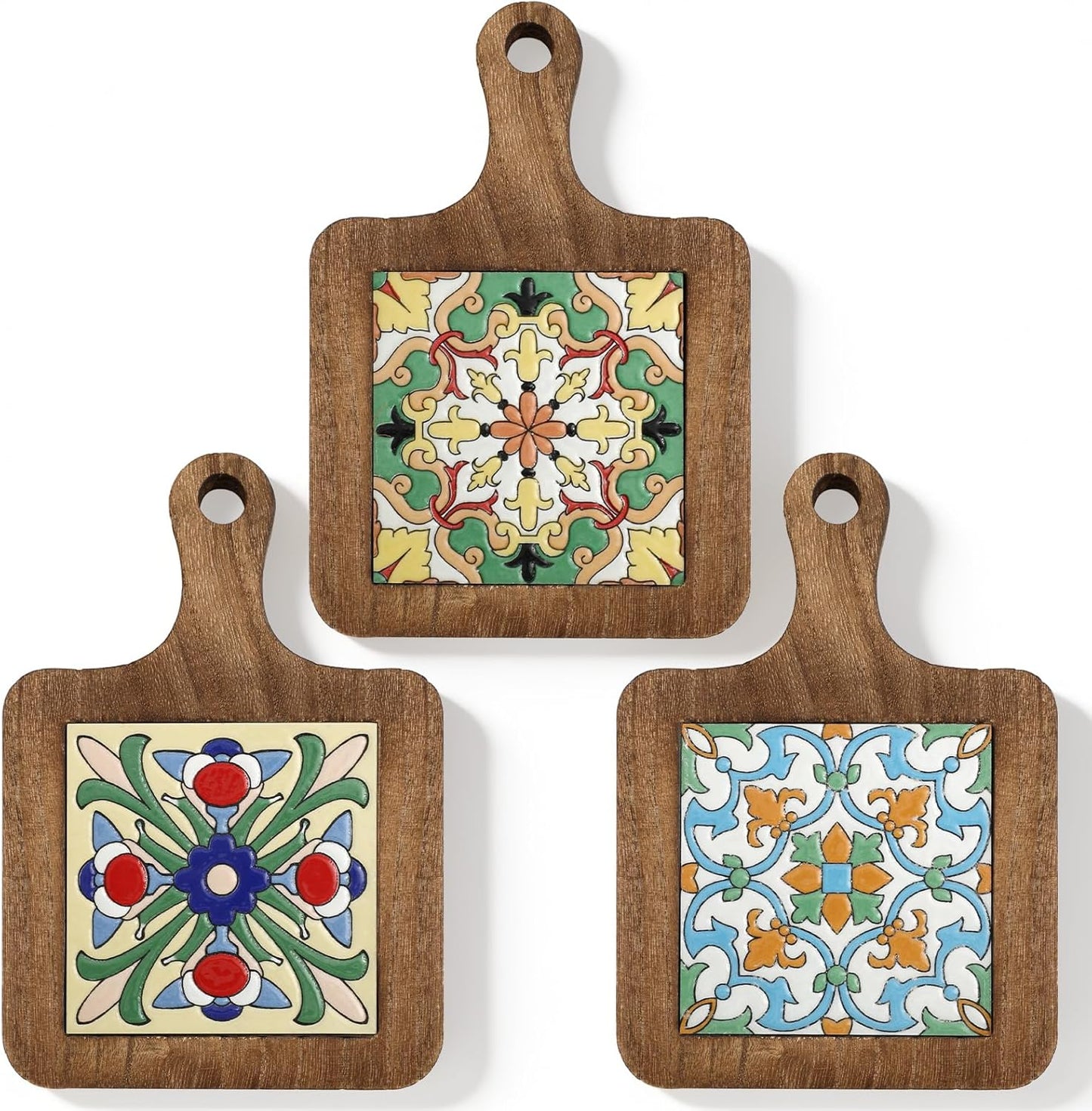Salvamanteles mexicanos de madera floral con asa para cocina