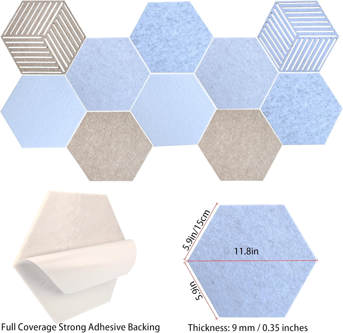 Paneles acústicos hexagonales 12pulg set 10 acolchado poliéster