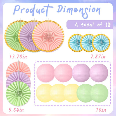 18 Pzas Decoraciones Fiesta Colores Pastel Linternas y Abanicos