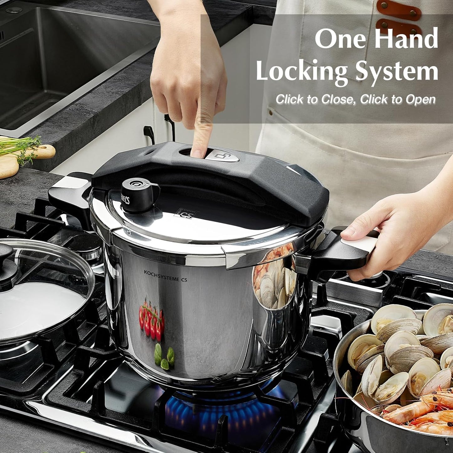 Olla a presion acero inox 8.5qt bloqueo una mano