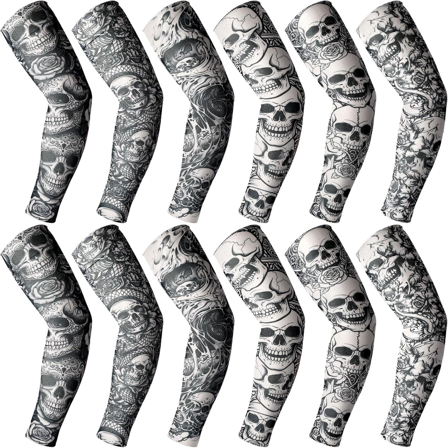 12 Pzas Manga Tatuaje Temporal Brazo Largo Antiderrap UV