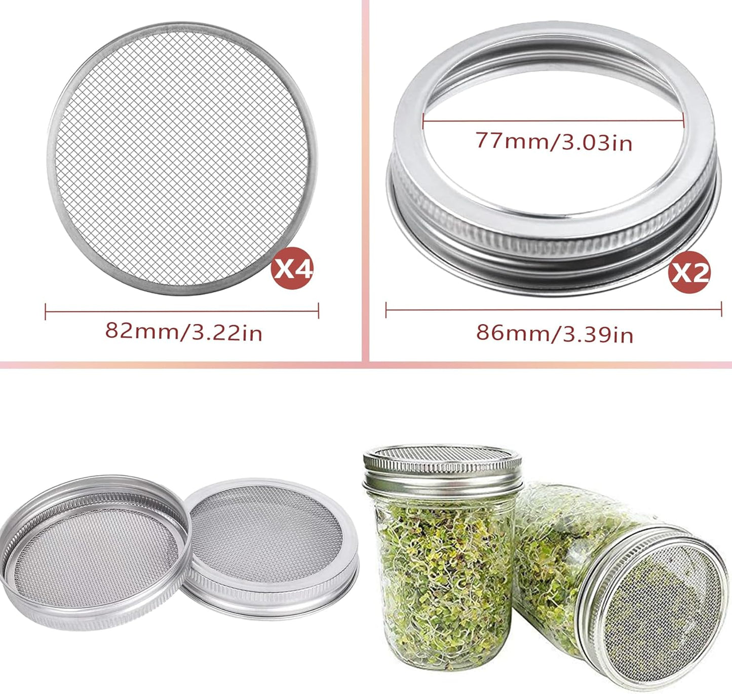 Kit tapa tarro germinación 4 filtros acero inox Mason