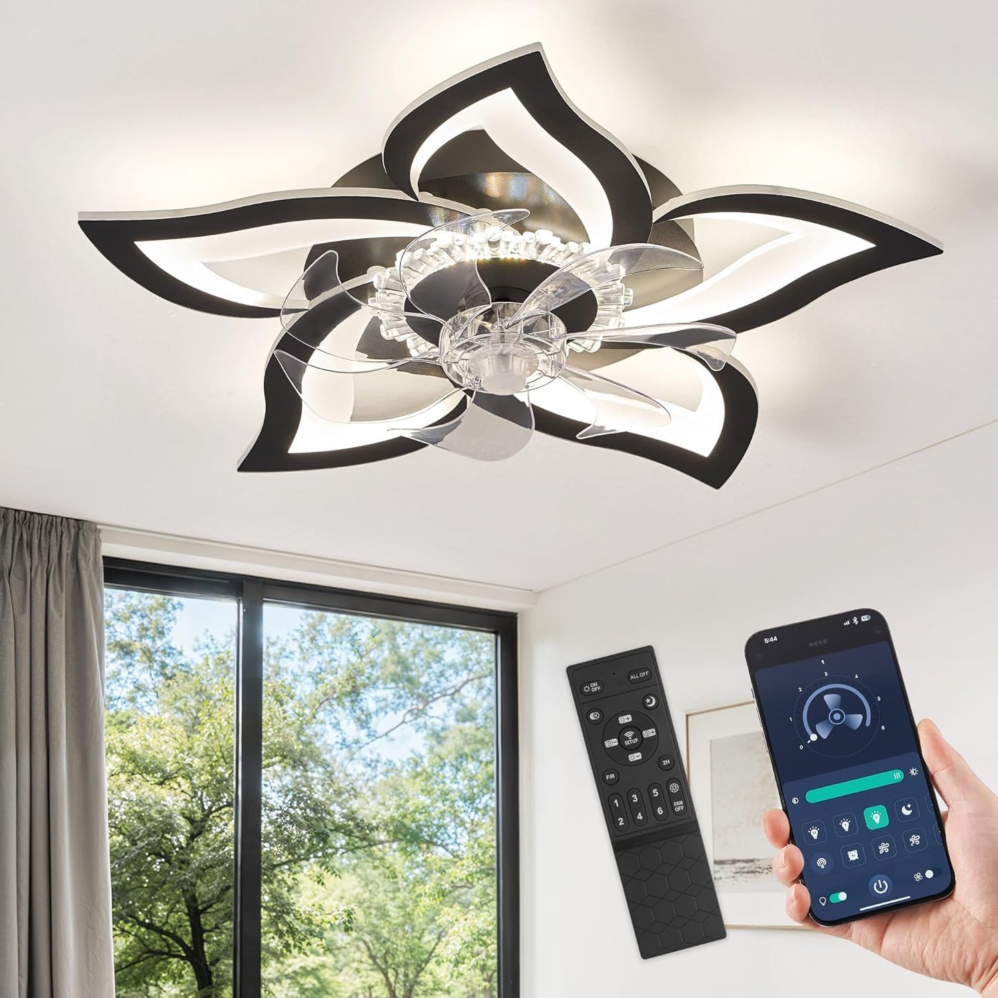 Ventilador techo LED regulable 27pulg perfil bajo dormitorio