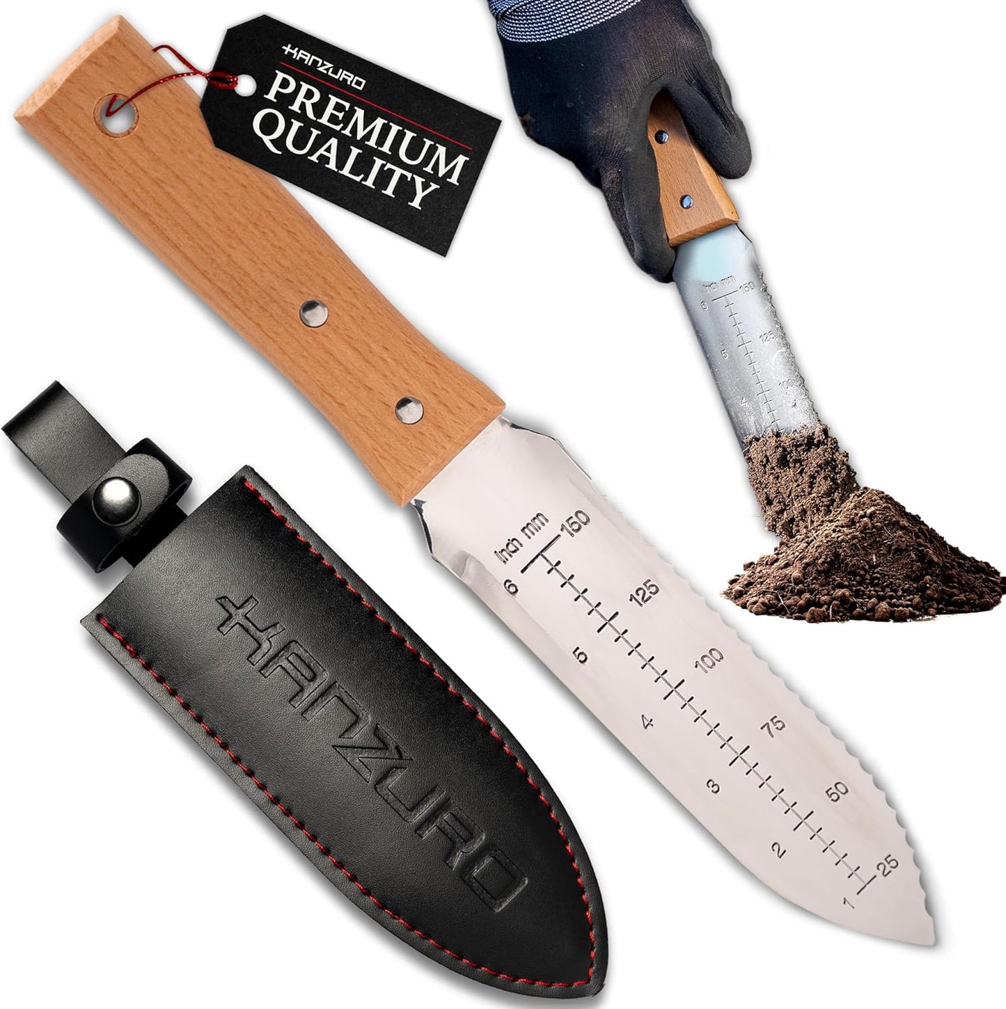 Cuchillo Jardín Acero Inox Mango Madera Funda Plateado