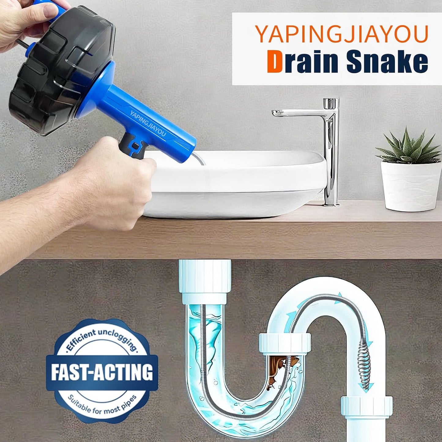 Kit serpiente drenaje 33ft eléctrica retracción automática azul