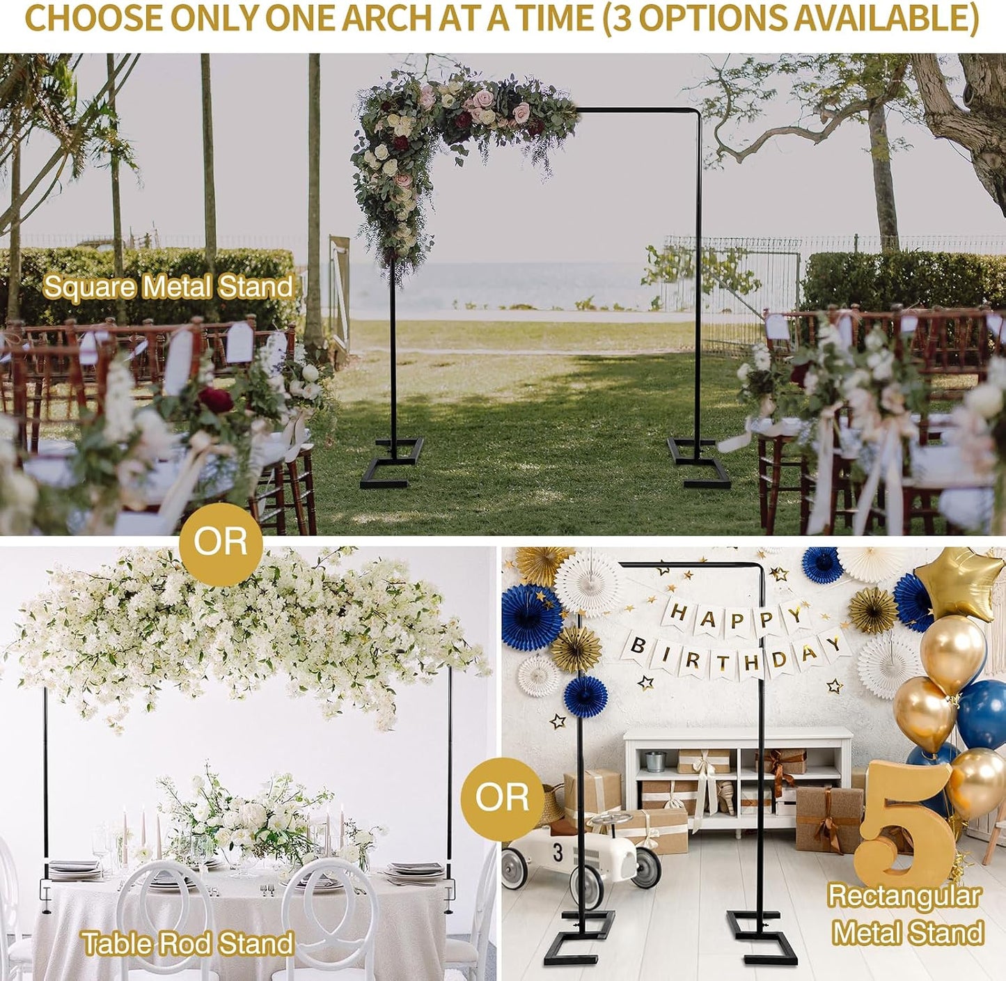 Soporte arco boda rectangular 8.2ft fondo ajustable