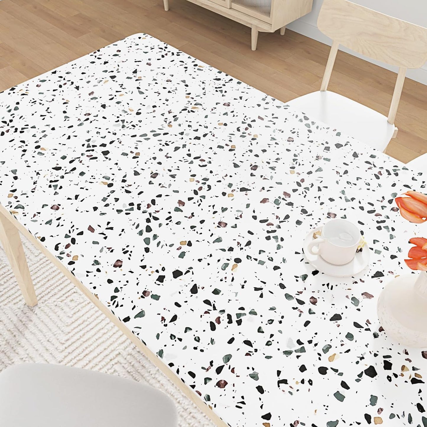 Papel adhesivo terrazo blanco mate impermeable para encimeras