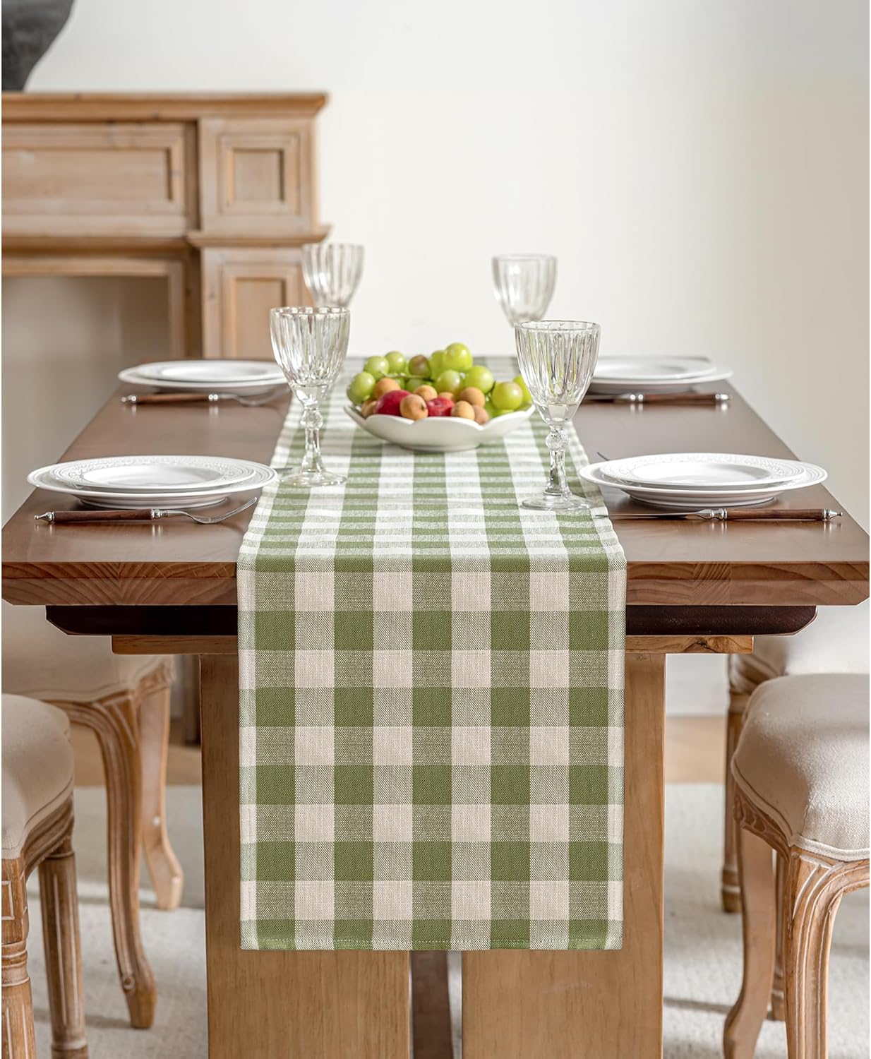 Table runner gingham algodón lino estampado cuadros para fiestas decoración hogar comedor