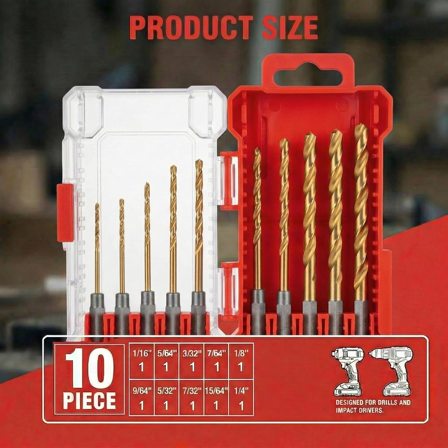 Juego 10 brocas impacto hex M2 HSS 1/16-1/4 pulg