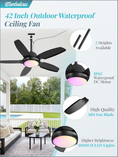 Ventilador techo IP65 RGB 42pulg exterior control remoto motor CC