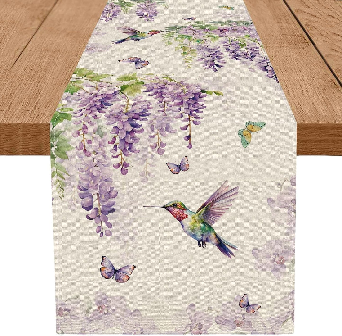 Camino de mesa lavanda colibrí mariposa decoración para hogar y comedor