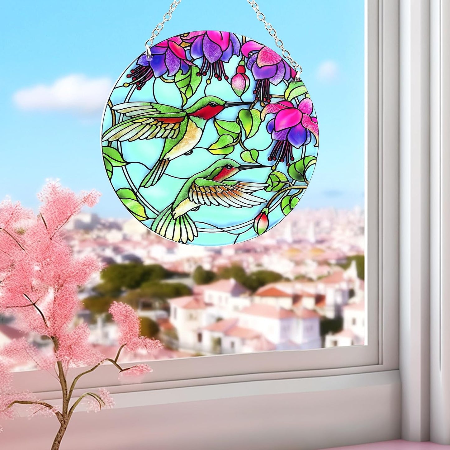 Atrapasoles colibrí cristal 6pulg cadena ventosa para ventana