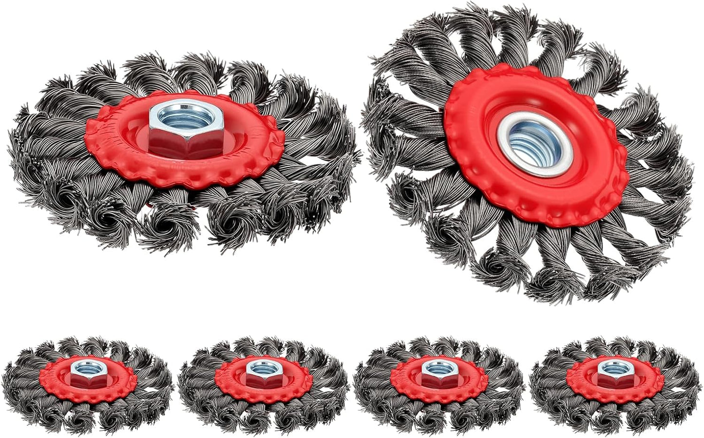 6 Cepillos Alambre Acero Carbono Eje Roscado 5/8pulg