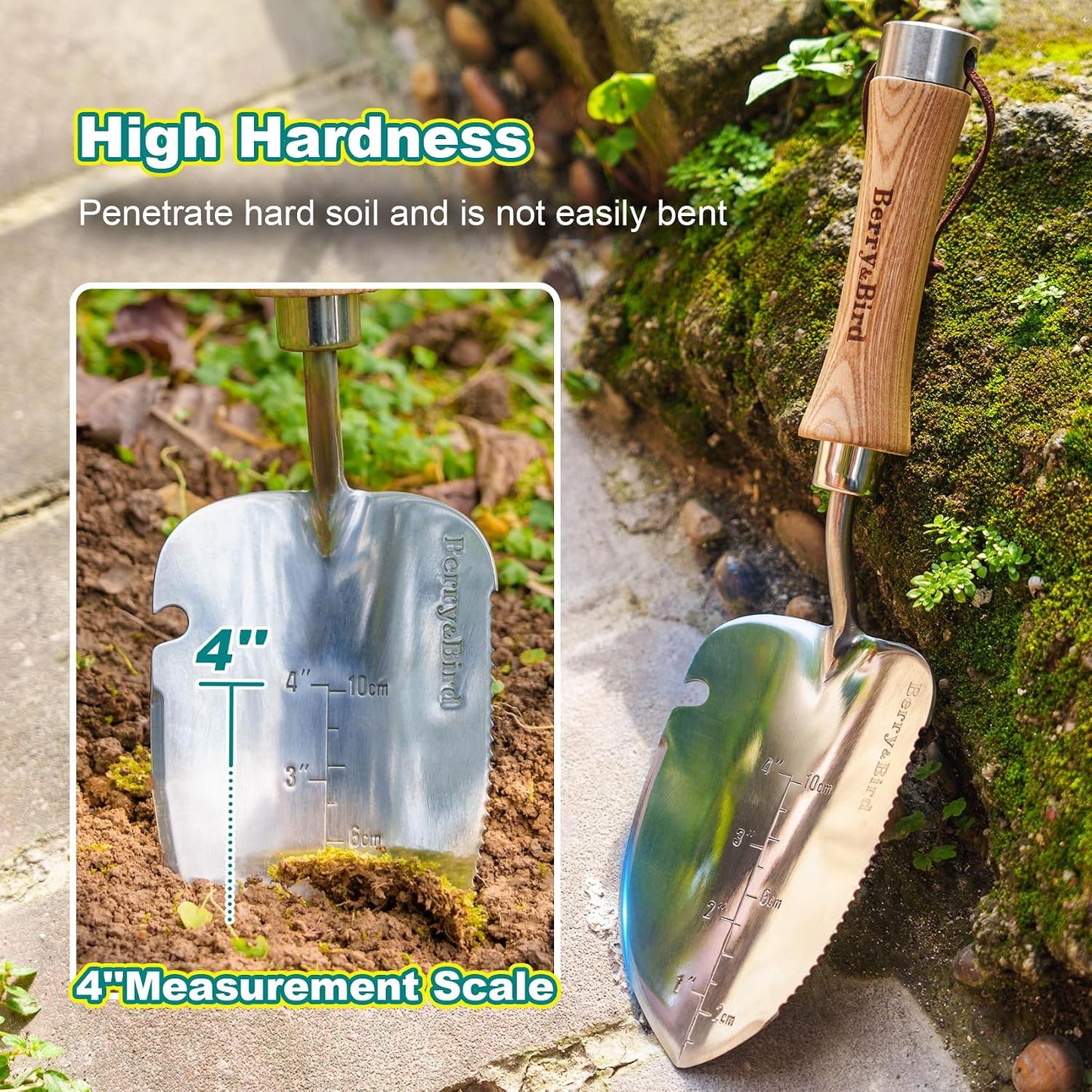 Paleta jardín acero inox mango madera multiusos