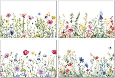 Juego de 4 manteles individuales florales de flores silvestres