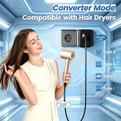 Convertidor voltaje 220V a 110V con 2 USB A y 2 USB C