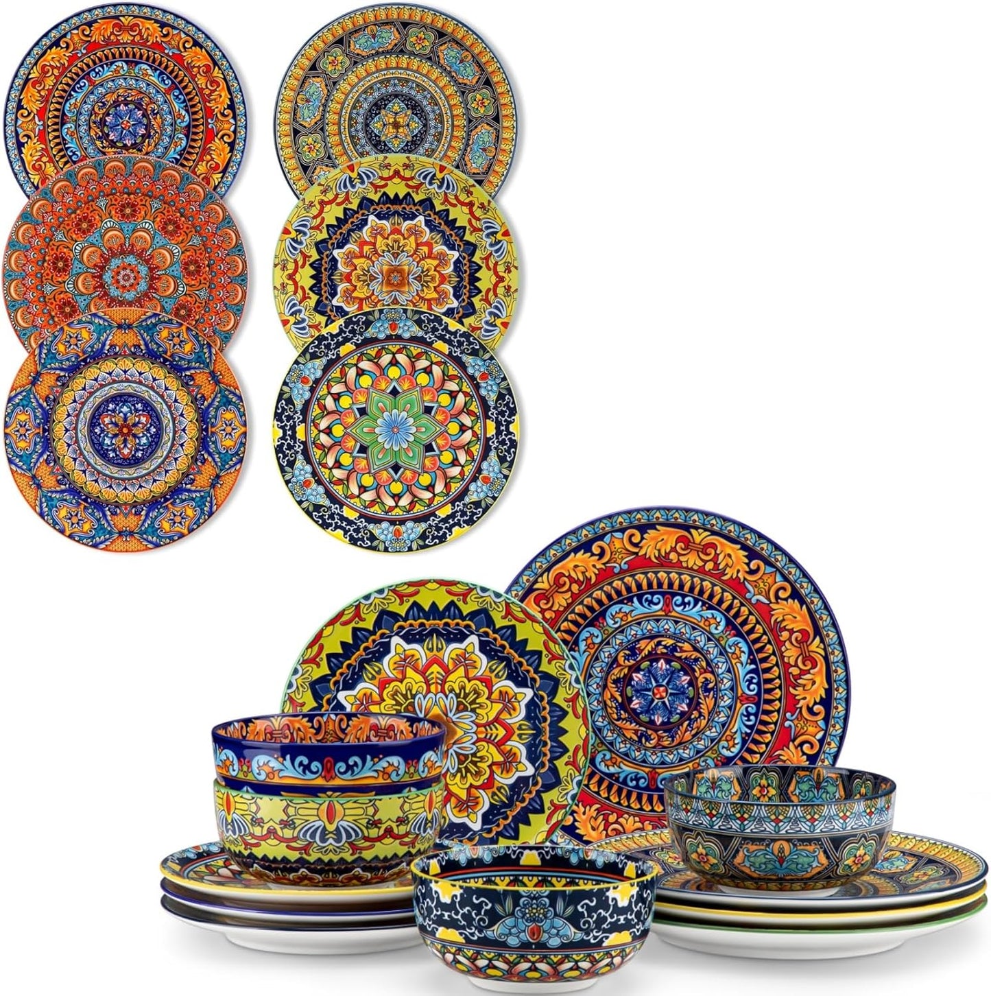 Set 12 Platos Cerámica 10.5pulg Coloridos para Cena