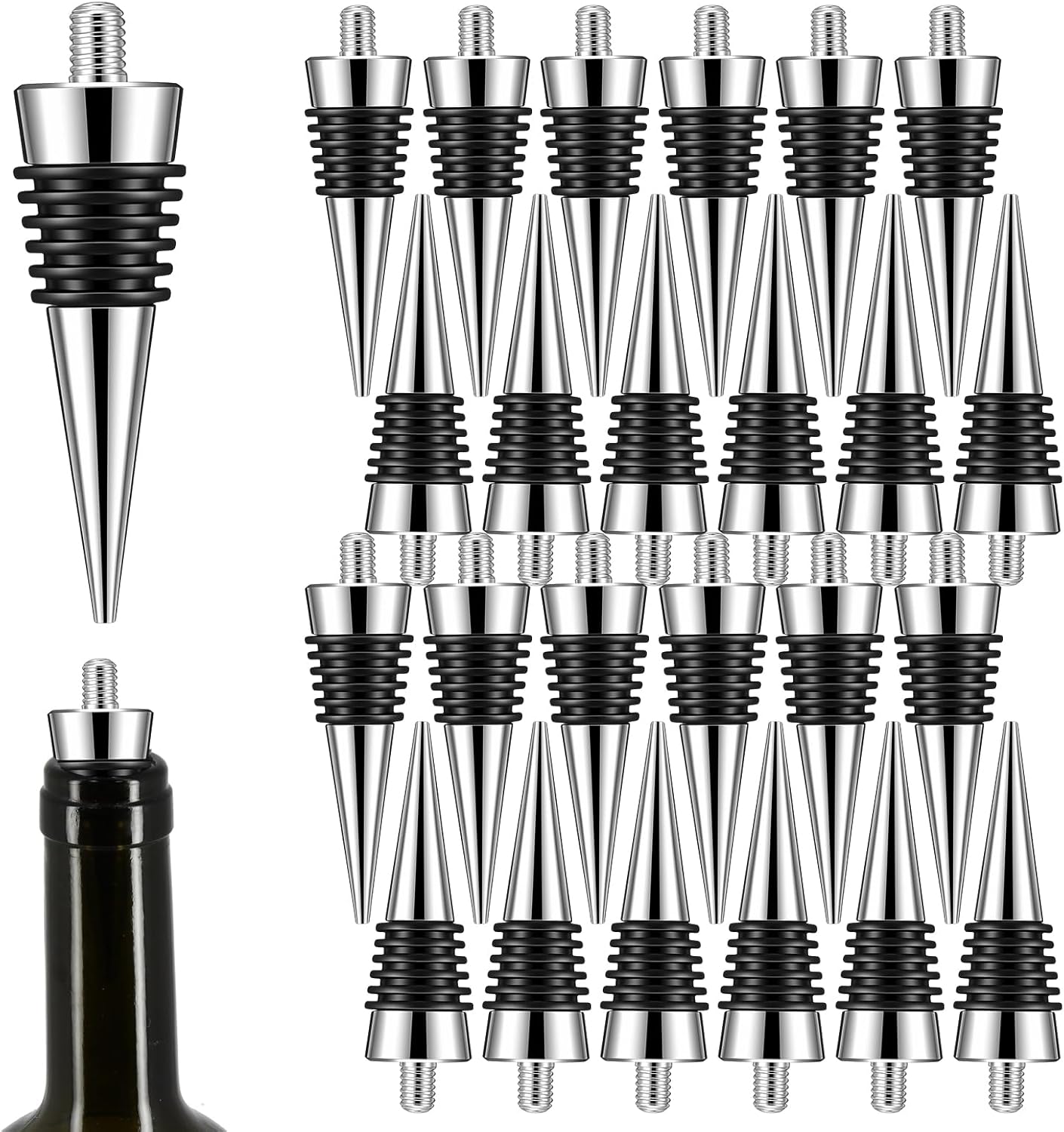 Juego de 24 tapones para botellas de vino de metal y resina