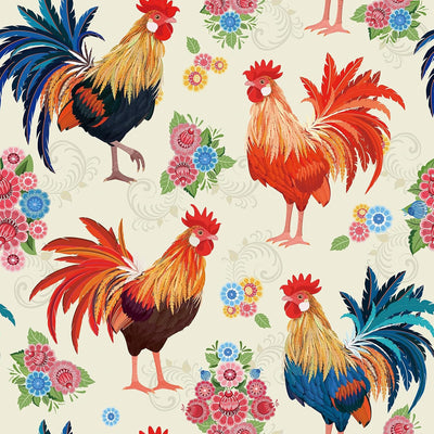Papel tapiz vintage pollo floral impermeable 17.5x80pulg