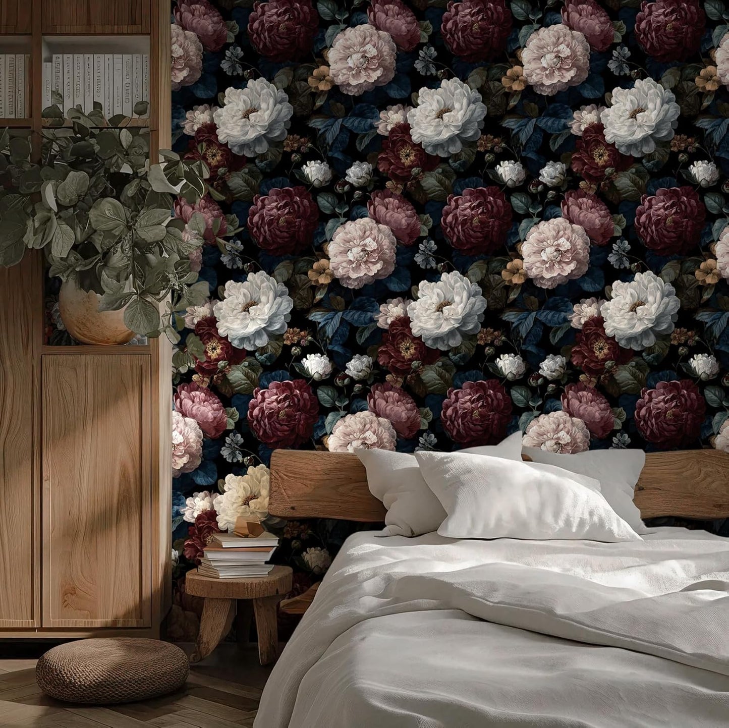 Papel tapiz autoadhesivo floral oscuro rollo 17.3x78.7pulg