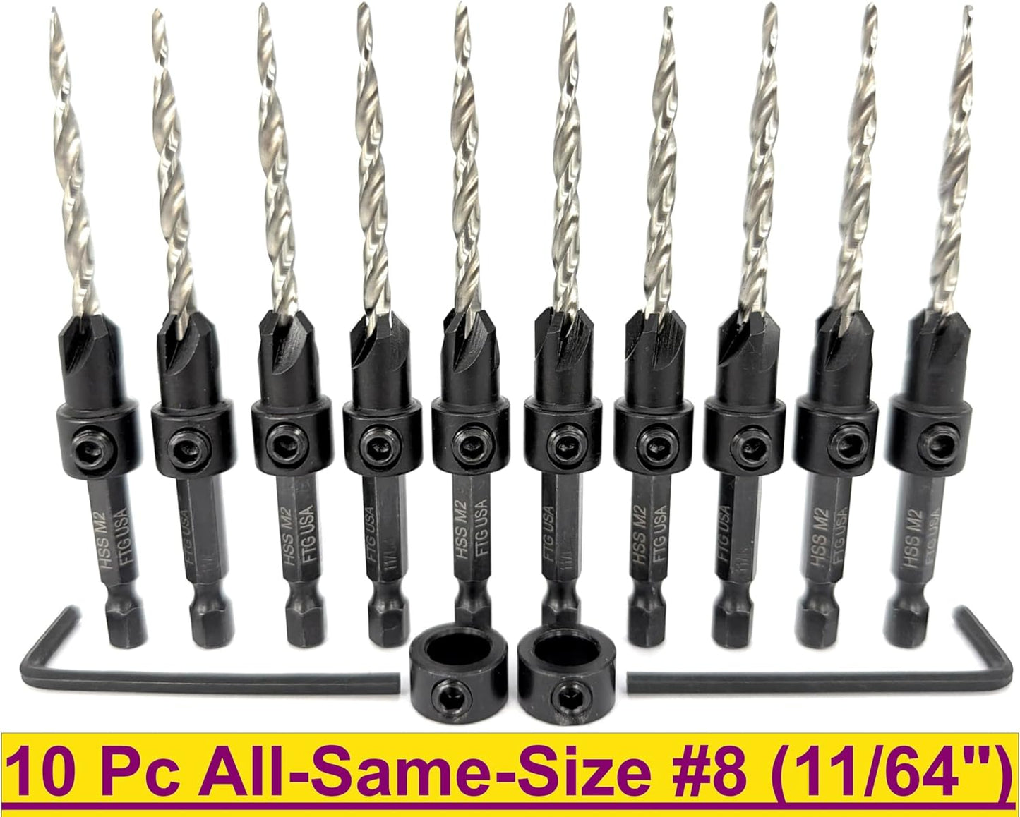 Set 10 Brocas Avellanadoras 11/64pulg Con Broca Cónica Carpintería
