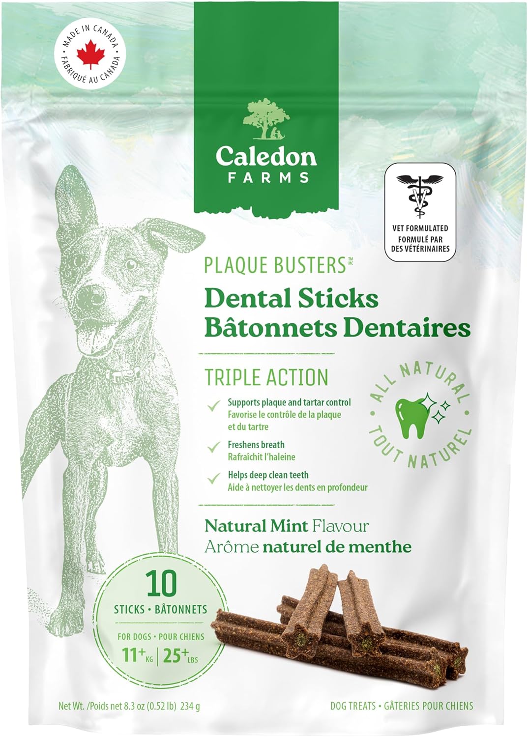 Palitos dentales triple acción sabor menta 8.3oz para perros