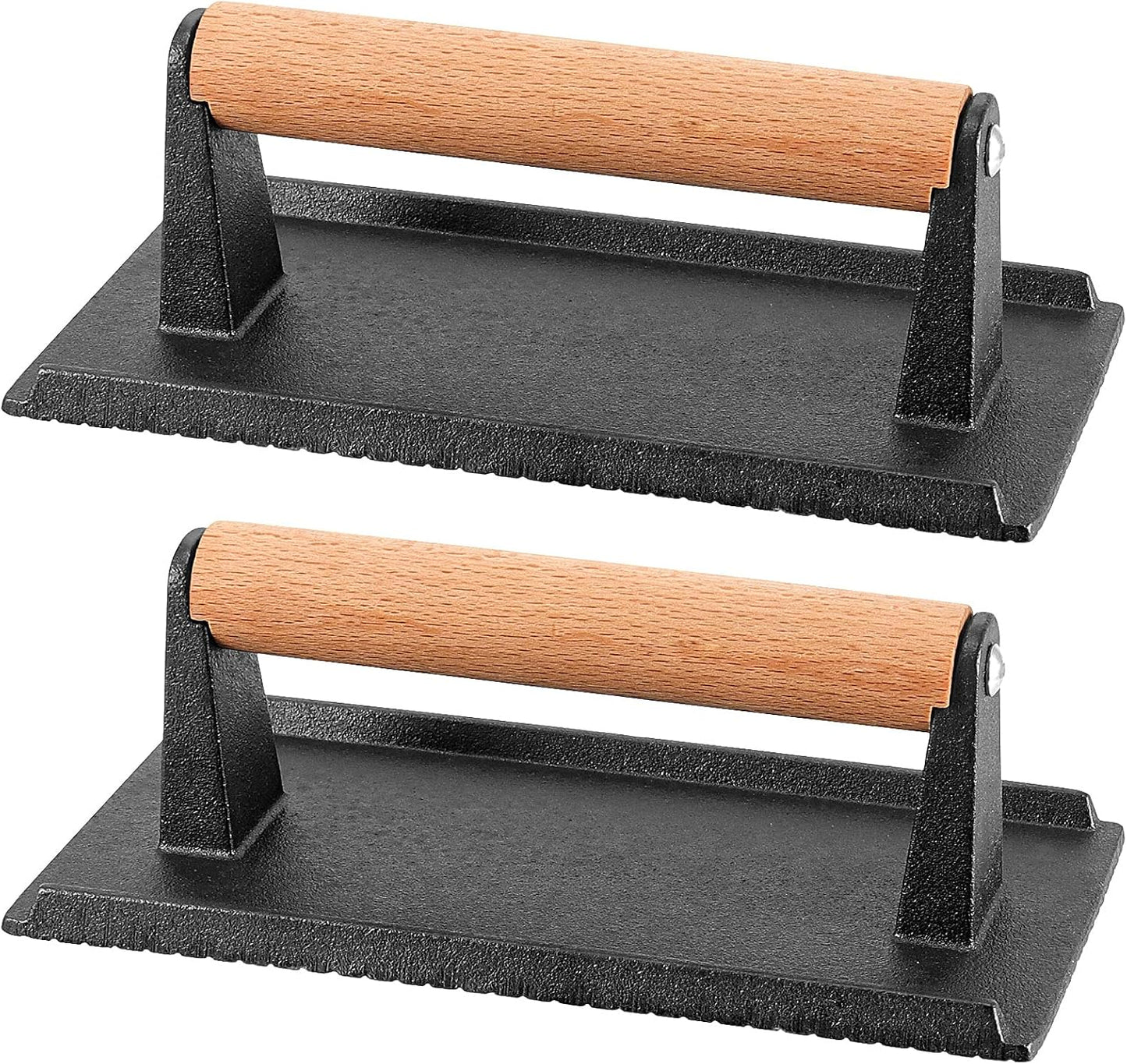 2 Prensas Barbacoa Hierro Fundido 8x4pulg Mango Madera
