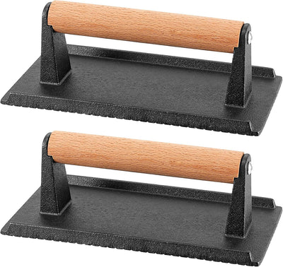 2 Prensas Barbacoa Hierro Fundido 8x4pulg Mango Madera