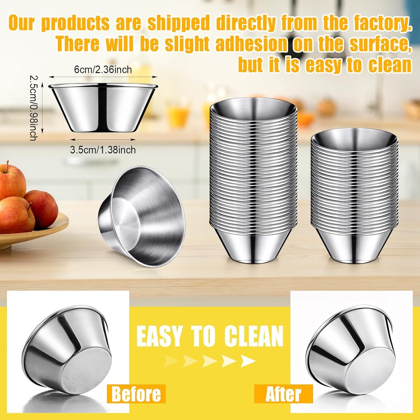 200 Tazas Metal Salsa Acero Inox 1.5oz