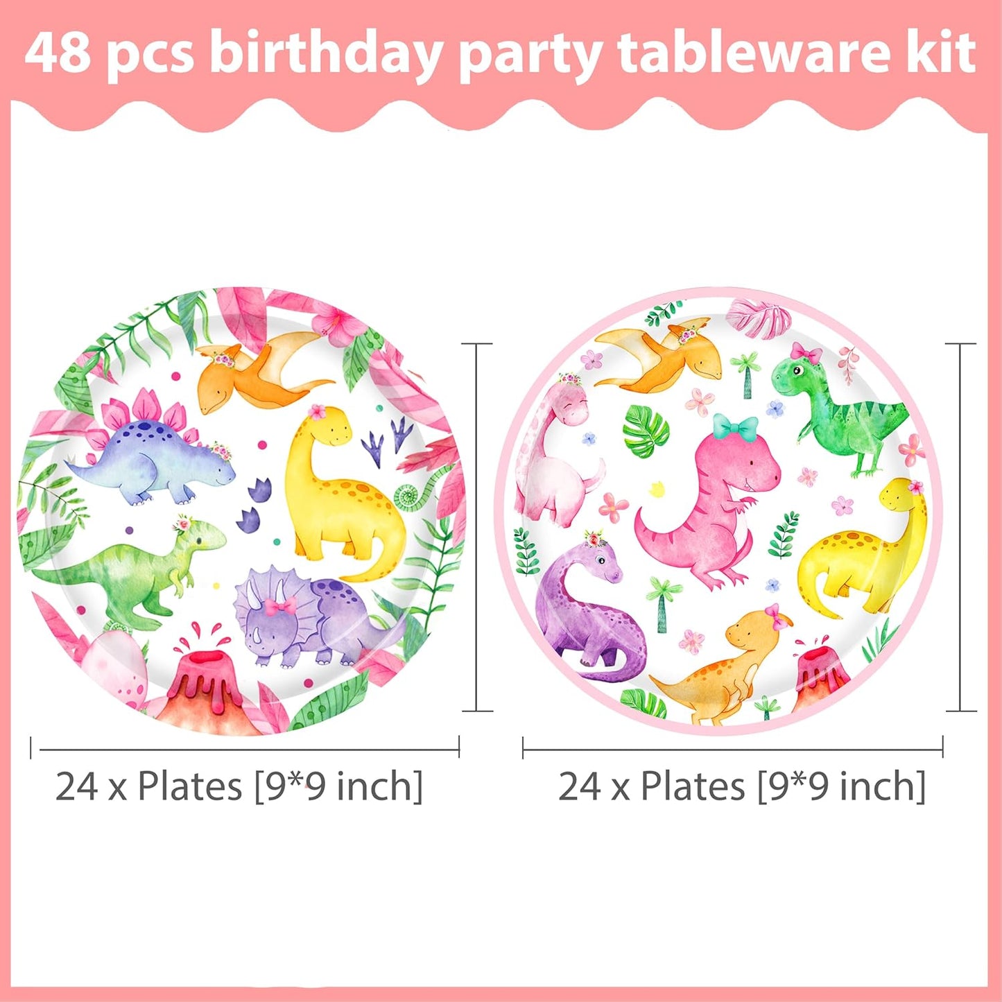 Platos de papel de dinosaurio rosa para niñas y eventos