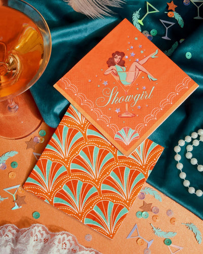Servilletas Showgirl Fetti 24 unidades retro verde azulado naranja