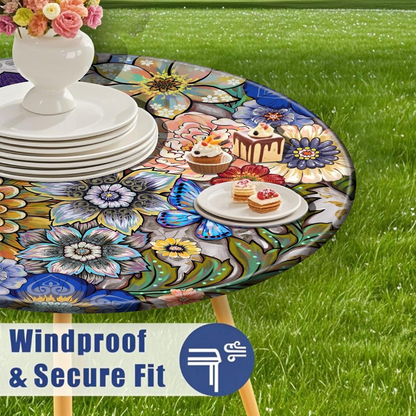 Protector de mesa redondo bohemio multicolor 60 pulgadas para cocina y eventos