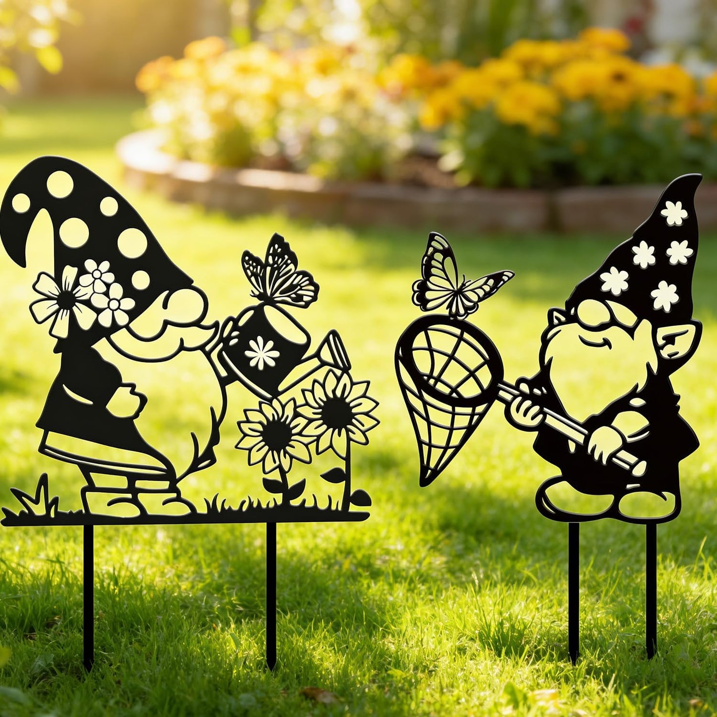 Decoración estacas metal gnomos para jardín patio