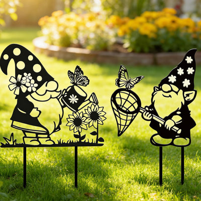 Decoración estacas metal gnomos para jardín patio