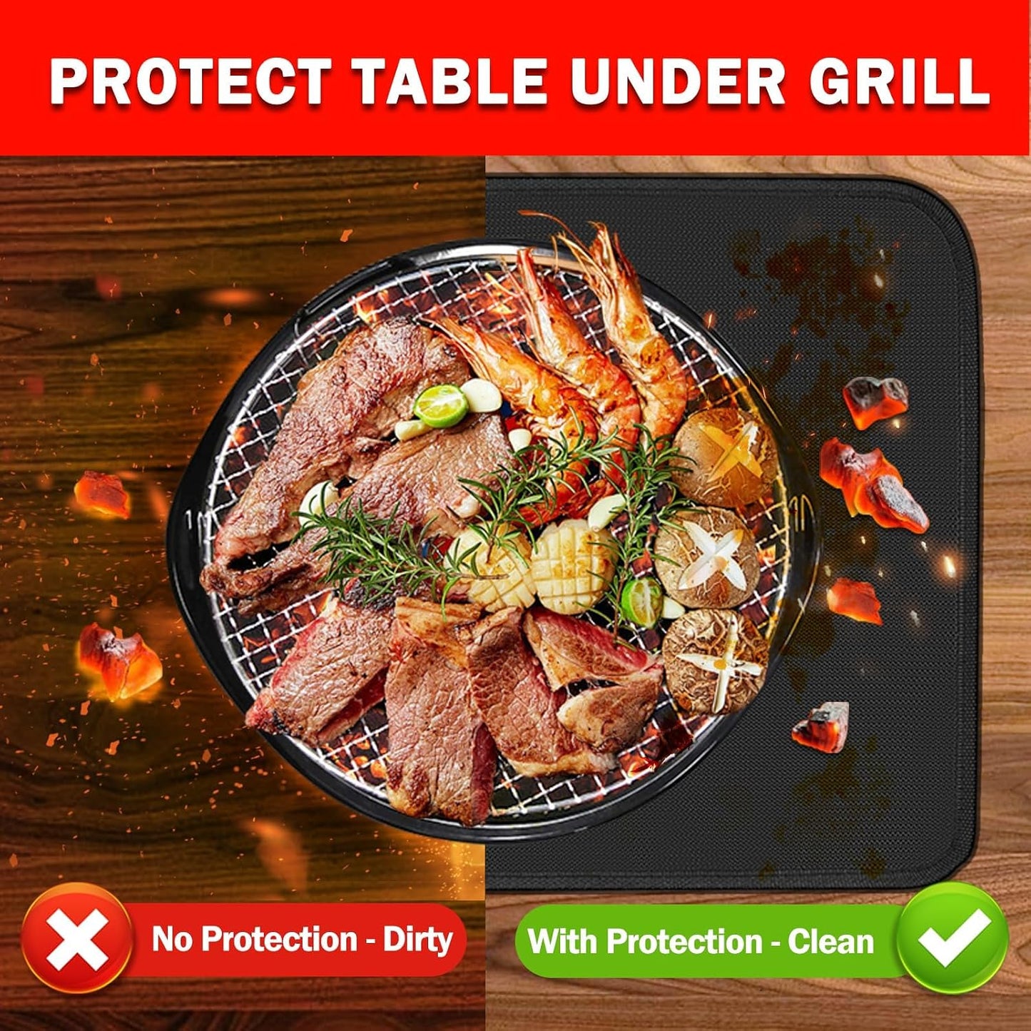 Tapete ignífugo para mesa parrilla exterior 24x31pulg