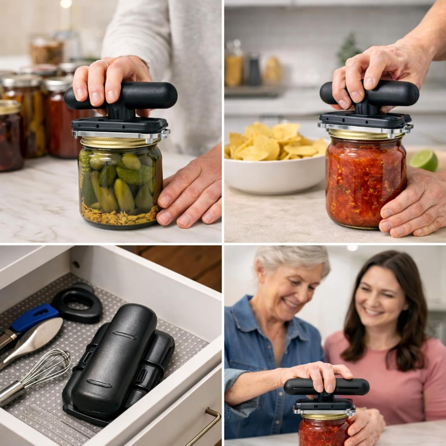Abridor de tarros ajustable con mango ergonómico para personas mayores