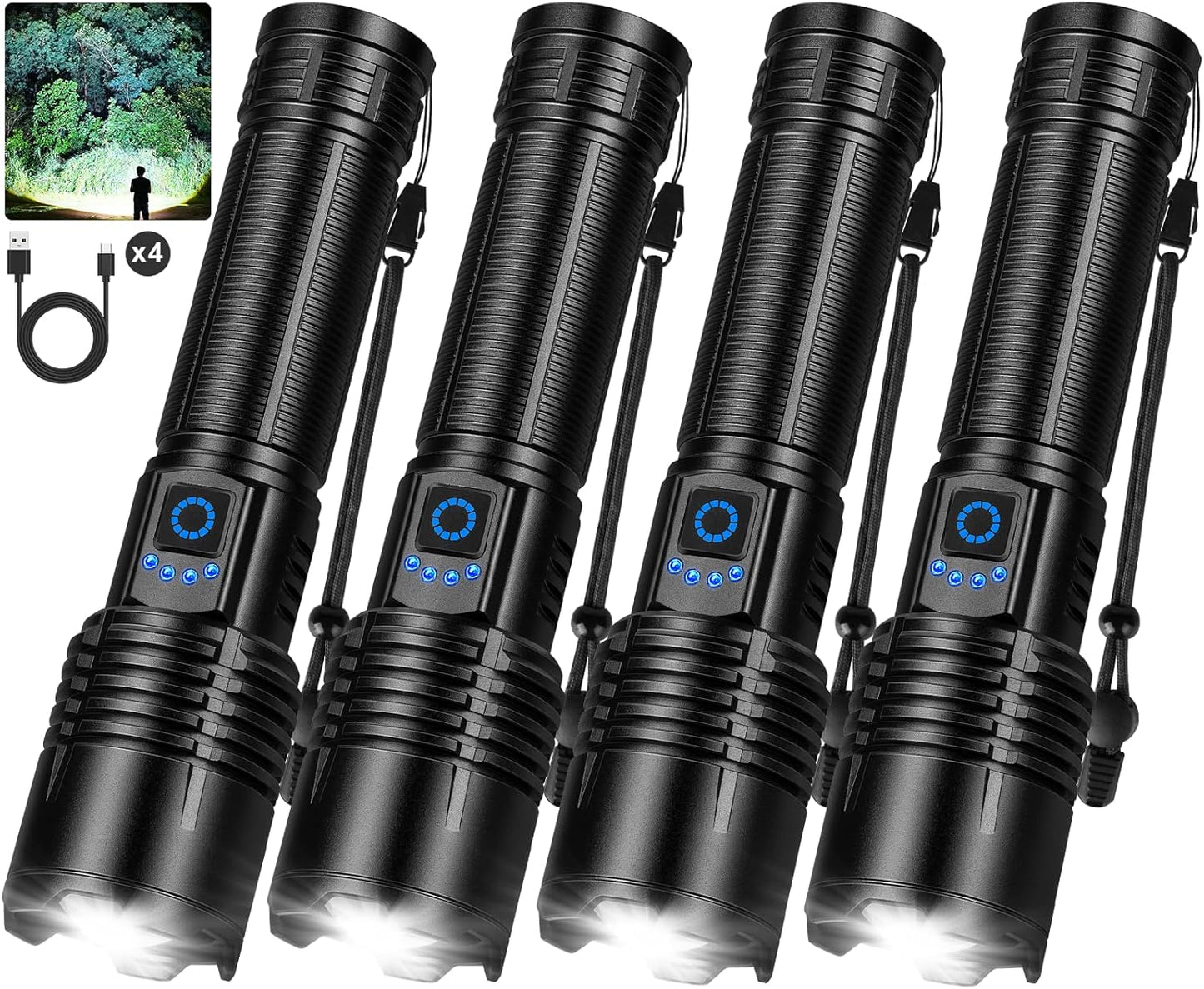 4 Linternas LED Recargables 99000 Lúmenes 5 Modos Hogar Campamento