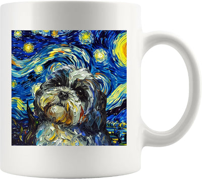 Panvola Starry Night Shih Tzu Van Gogh - Regalo artístico para perros, dueños de arte, cerámica blanca 11 oz